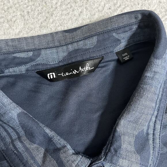 Travis Mathew Polo Shirt Mens 3XL Blue Camo Performance Golf Logo Stretch - Picture 3 of 9